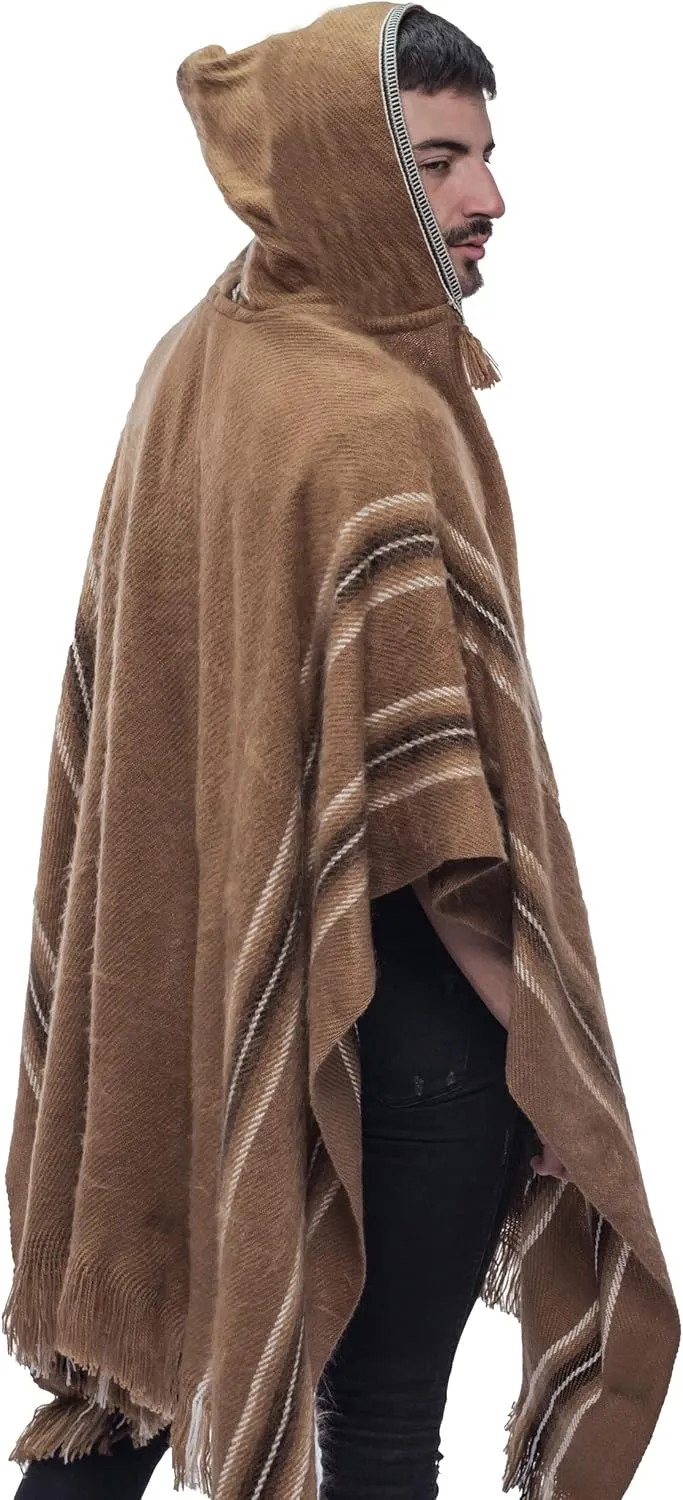 Gamboa Alpaca Poncho for Mens Pancho Mexican Hooded Cowboy and Western Ponchos Adult Blanket