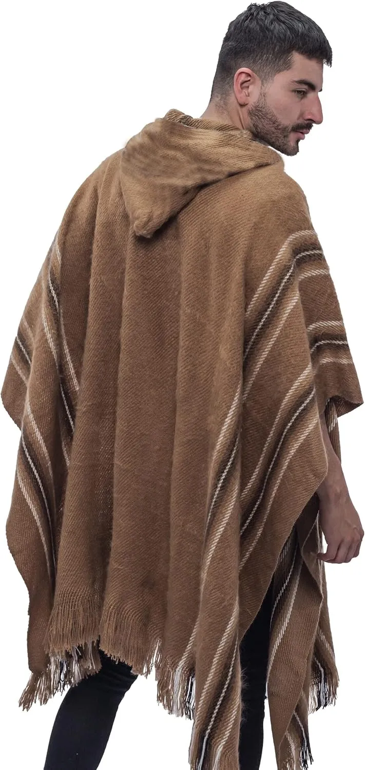 Gamboa Alpaca Poncho for Mens Pancho Mexican Hooded Cowboy and Western Ponchos Adult Blanket