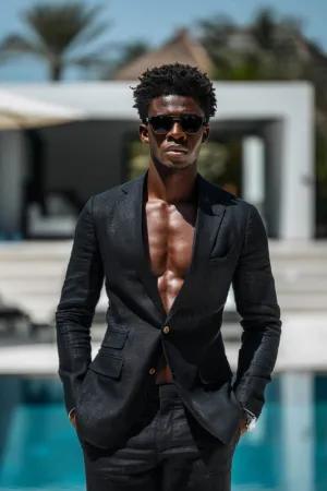 George Royal GentlemanBlack Men Suits Slim Fit Blazer Linen Suit