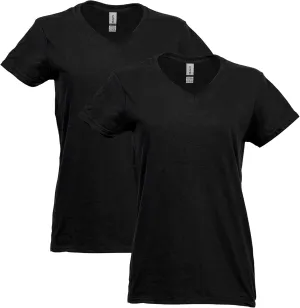 Gildan Women's Heavy Cotton V-Neck T-Shirt, 2-Pack, Black, Small