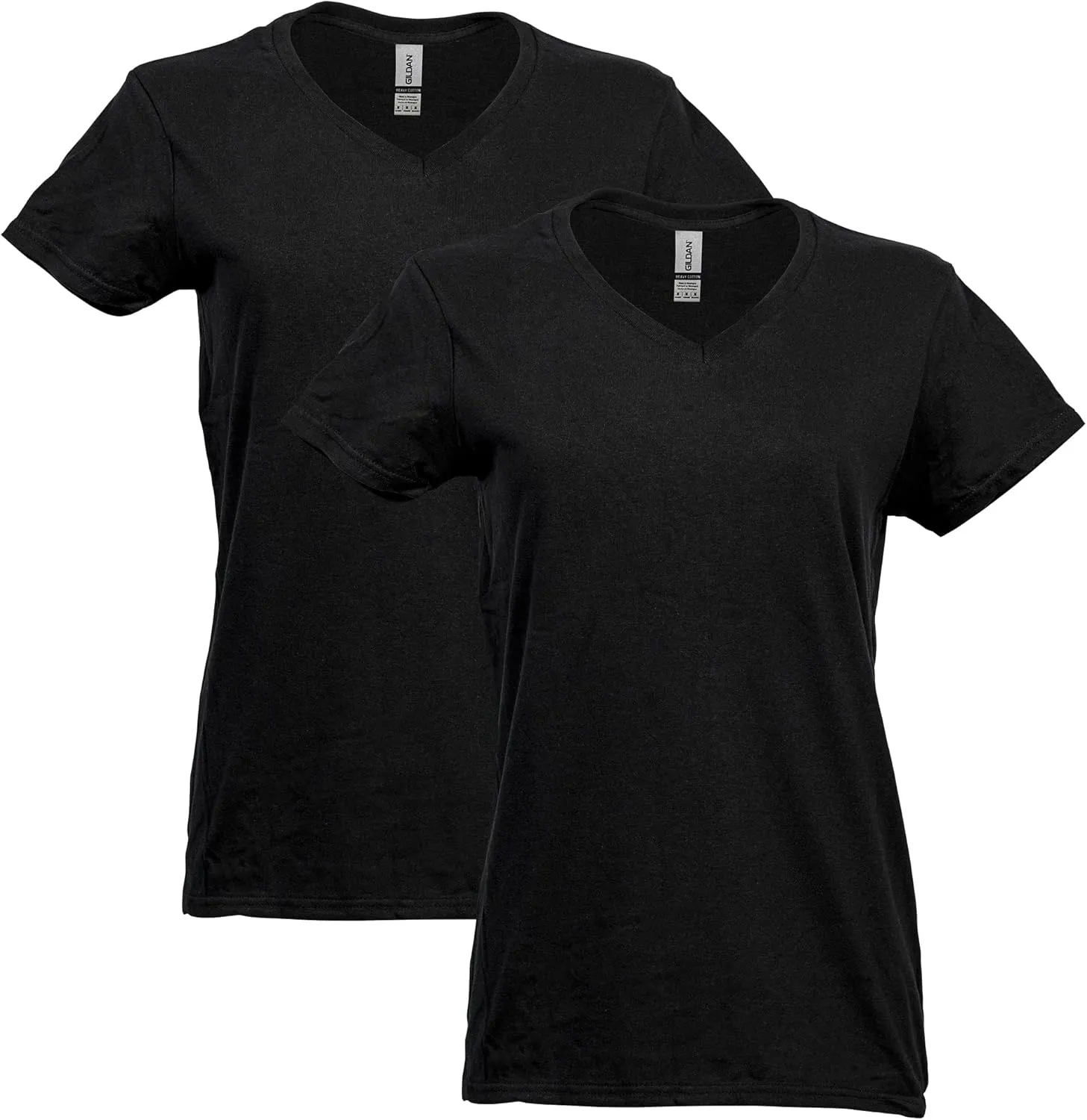 Gildan Women's Heavy Cotton V-Neck T-Shirt, 2-Pack, Black, Small