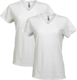 Gildan Women's Plus Size Heavy Cotton V-Neck T-Shirt, 2-Pack, White, 3X-Large