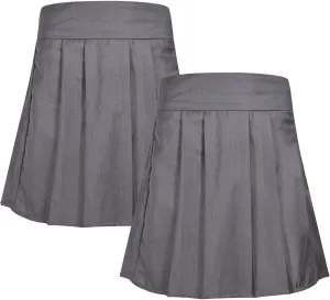Girls 2 Pack Plain School Pleated Uniform Skater Skirts Elasticated Waist Summer Lightweight School Wear Skirts