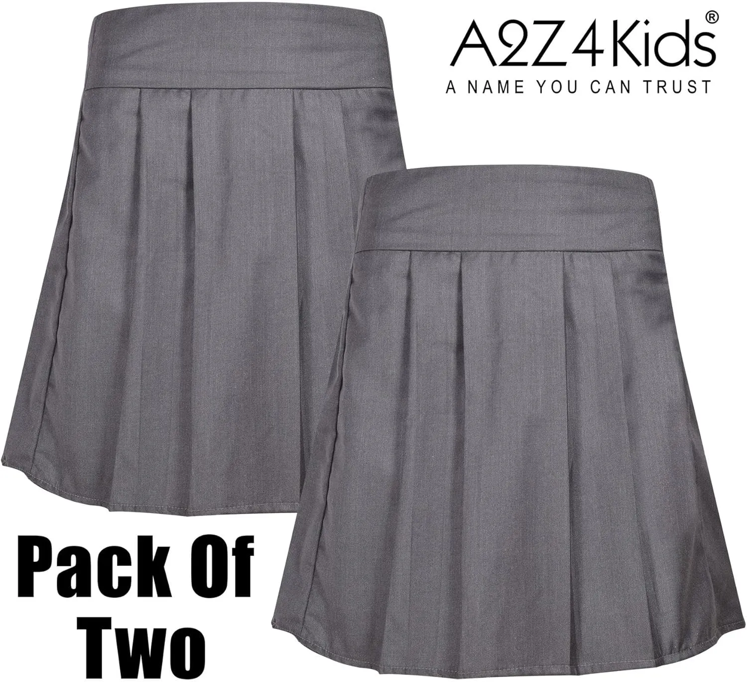 Girls 2 Pack Plain School Pleated Uniform Skater Skirts Elasticated Waist Summer Lightweight School Wear Skirts