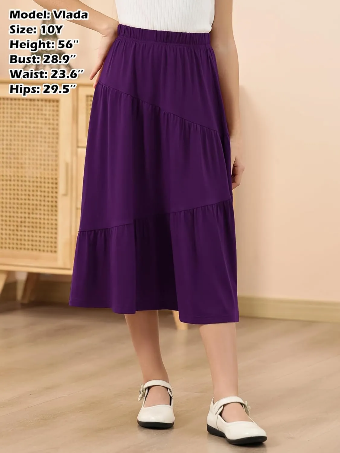 GORLYA Girls Holiday Casual Asymmetrical Tiered Ruffle Hem Long Swing Boho Fancy Maxi Skirt 6-14Y