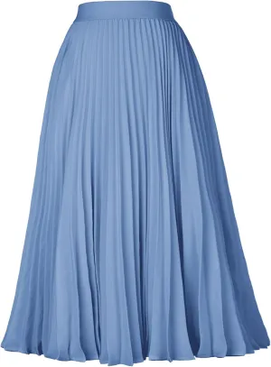 GRACE KARIN Women High Elastic Waist Pleated Chiffon Skirt Midi Swing A-line Skirts