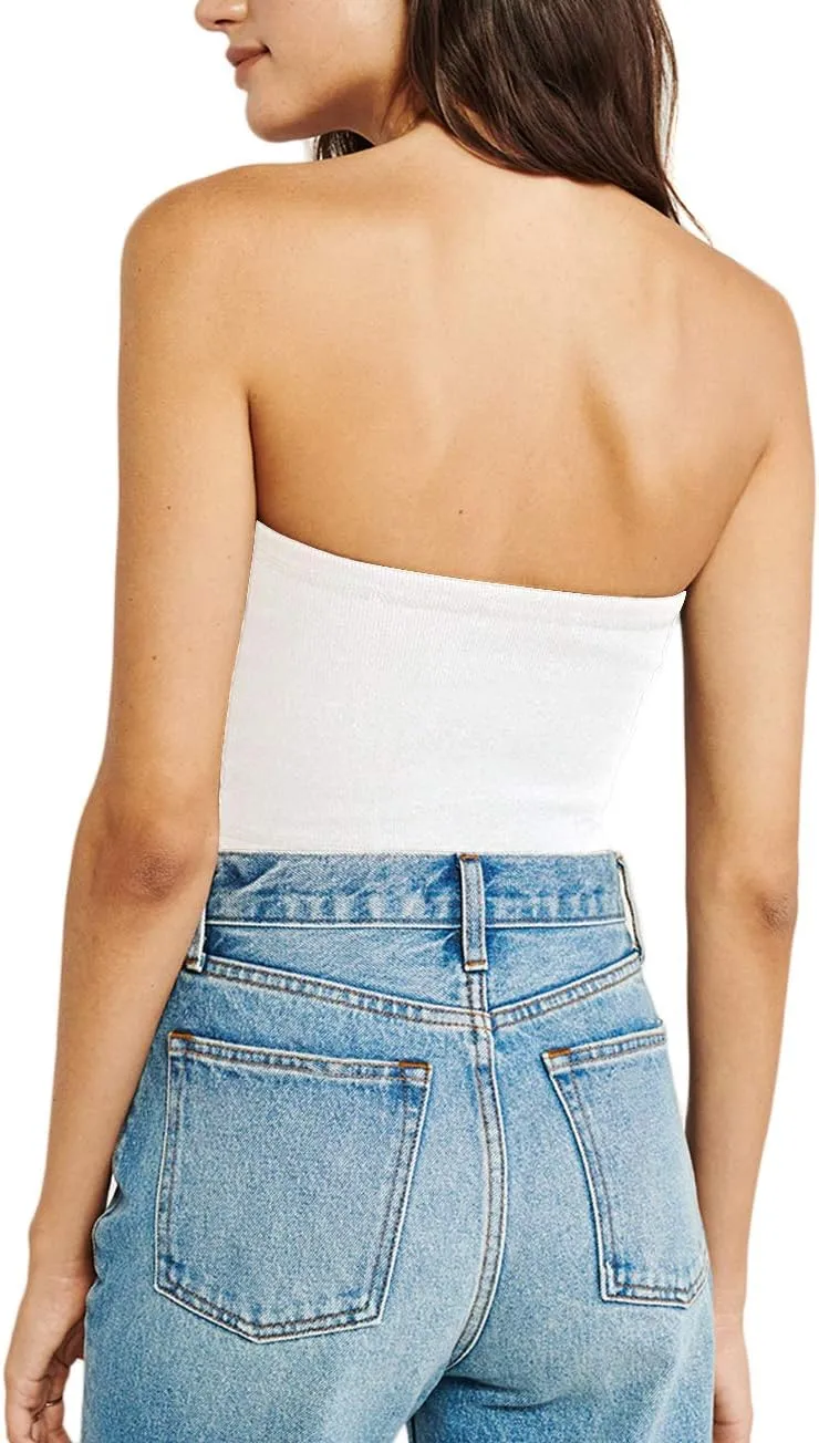 H HIAMIGOS 3 Pack Women's Strapless Cotton Long Tube Top Sleeveless Stretchy Cute Bandeau Tops Non Padded