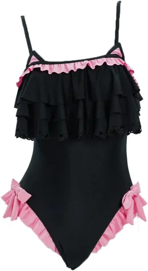 haikyuu Women Goth Cat Swimsuit Ruffle Flounce One Piece Swimsuit Tummy Control Bathing Suit