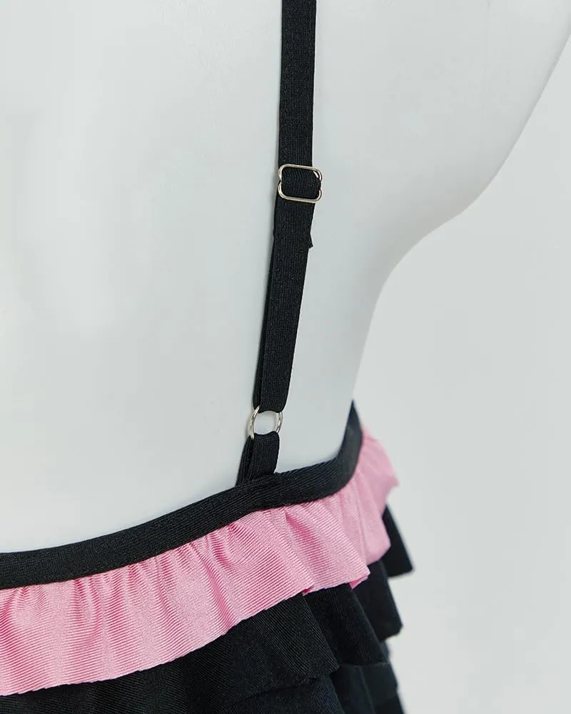 haikyuu Women Goth Cat Swimsuit Ruffle Flounce One Piece Swimsuit Tummy Control Bathing Suit