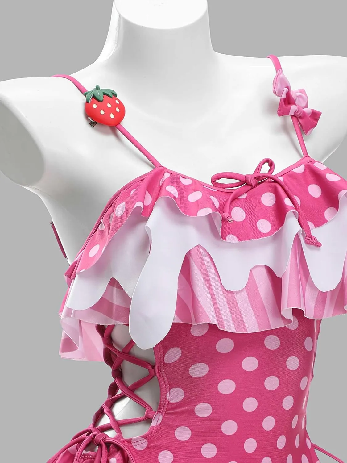 haikyuu Women Strawberry Swimsuit Kawaii One Piece Swimsuit Cute Bathing Suit Lace Up Swimwear Beach Swim Pool