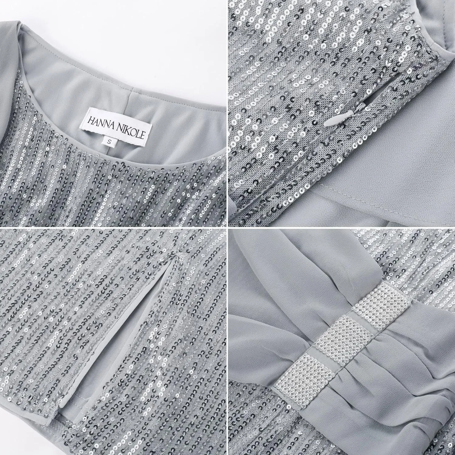 Hanna Nikole 2024 Womens Sequin Party Dress Plus Size Chiffon Cape Sleeve Cocktail Midi Dress