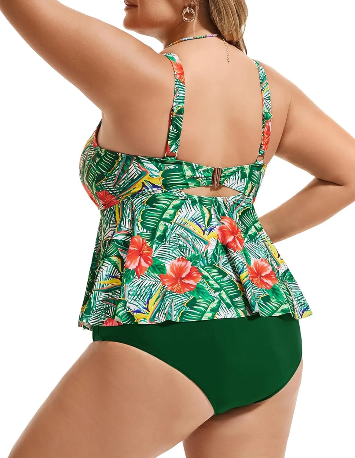 Hanna Nikole Women Plus Size 2 Piece V Neck Tie Tankini Swimsuit with Tummy Control Bikini Bottoms Bathing Suits