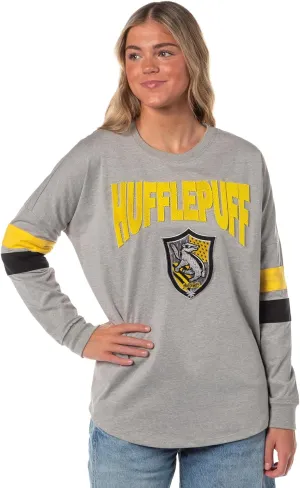 Harry Potter Women's Hogwarts Four Houses Crest Varsity Jersey Adult Junior's Long Sleeve T-Shirt