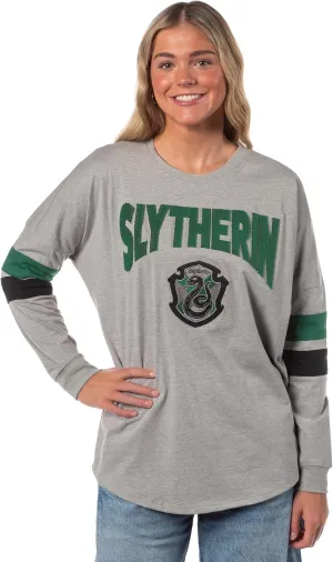 Harry Potter Women's Hogwarts Four Houses Crest Varsity Jersey Adult Junior's Long Sleeve T-Shirt