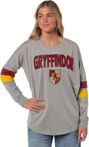 Harry Potter Women's Hogwarts Four Houses Crest Varsity Jersey Adult Junior's Long Sleeve T-Shirt