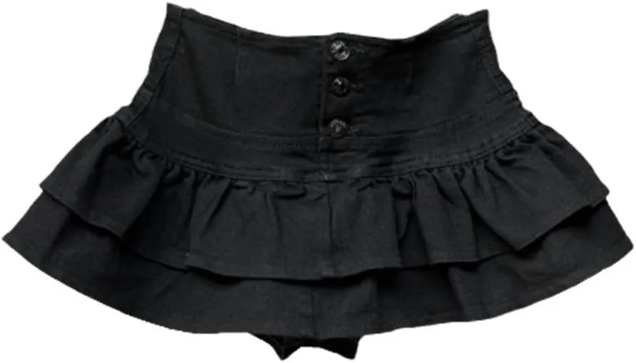 High-Waisted Single-Breasted Ruffled Cake Denim Miniskirt
