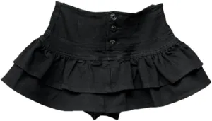 High-Waisted Single-Breasted Ruffled Cake Denim Miniskirt