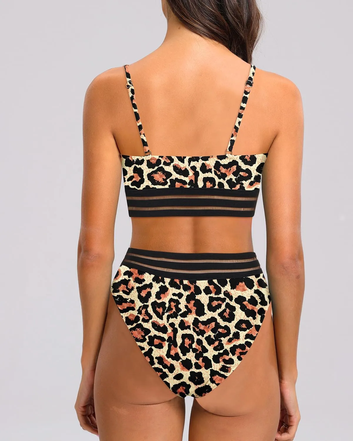 Holipick High Waisted Bikini Sets for Women Tummy Control Two Piece Swimsuit Mesh Sport Bathing Suit with Bottom
