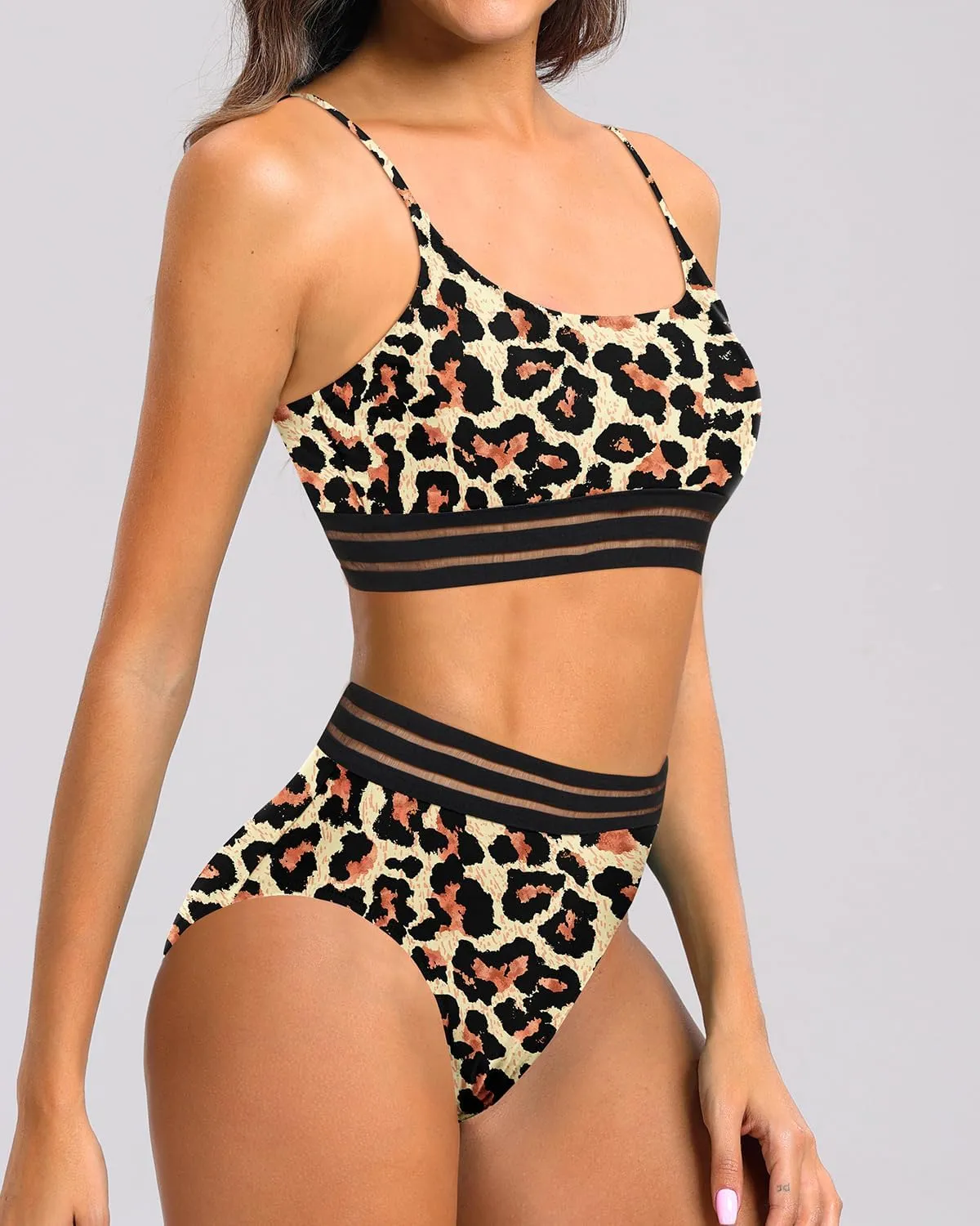 Holipick High Waisted Bikini Sets for Women Tummy Control Two Piece Swimsuit Mesh Sport Bathing Suit with Bottom