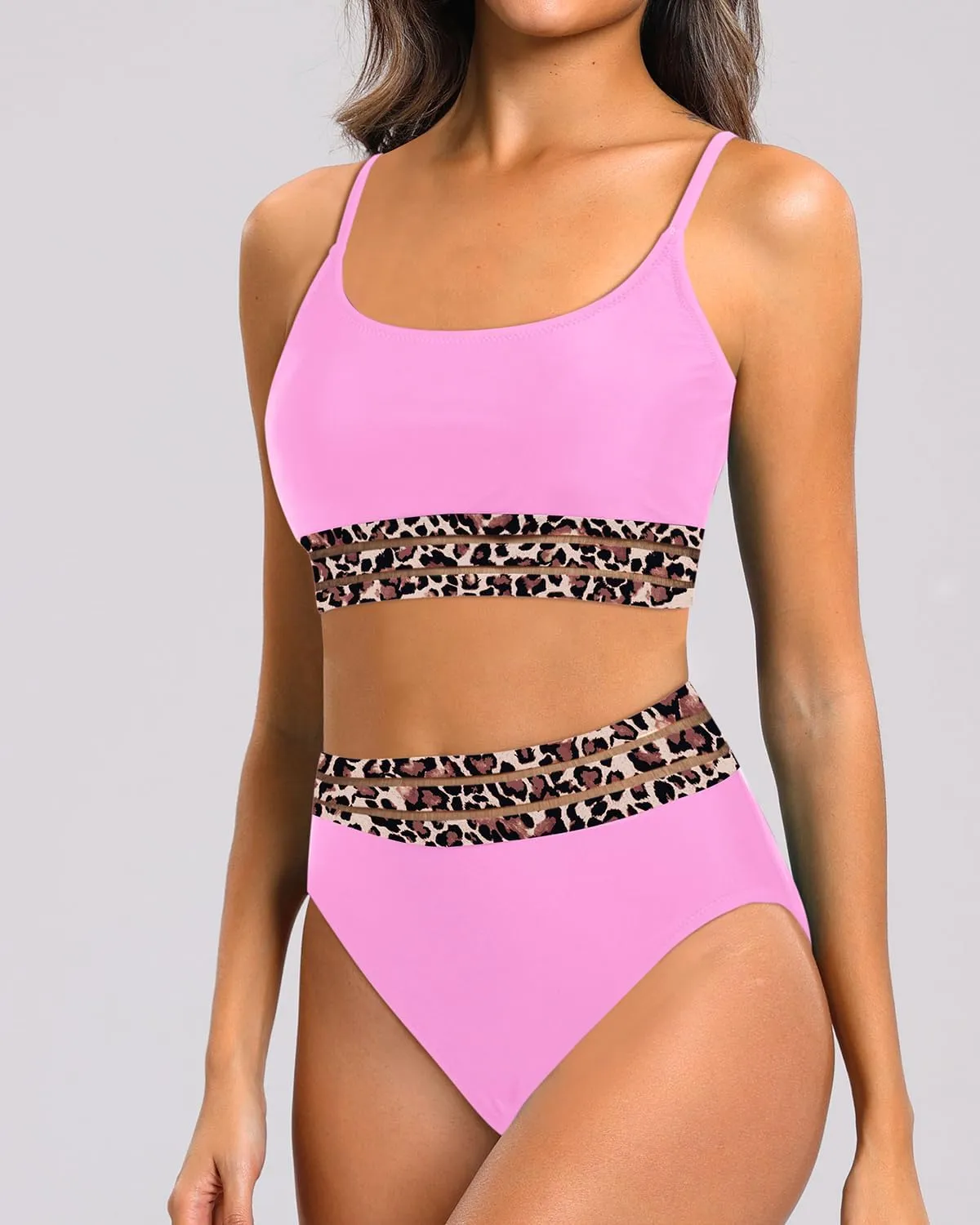 Holipick High Waisted Bikini Sets for Women Tummy Control Two Piece Swimsuit Mesh Sport Bathing Suit with Bottom