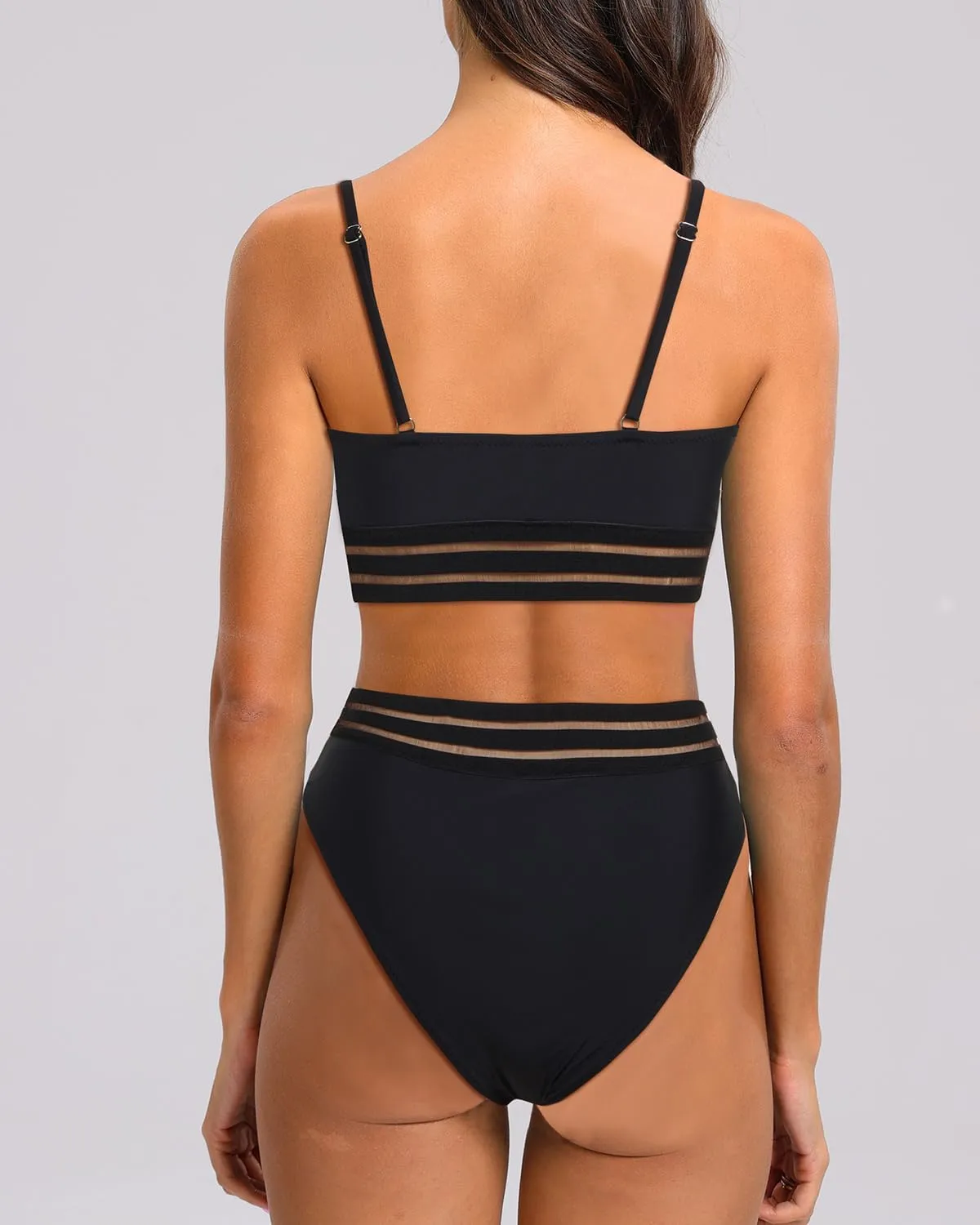 Holipick High Waisted Bikini Sets for Women Tummy Control Two Piece Swimsuit Mesh Sport Bathing Suit with Bottom