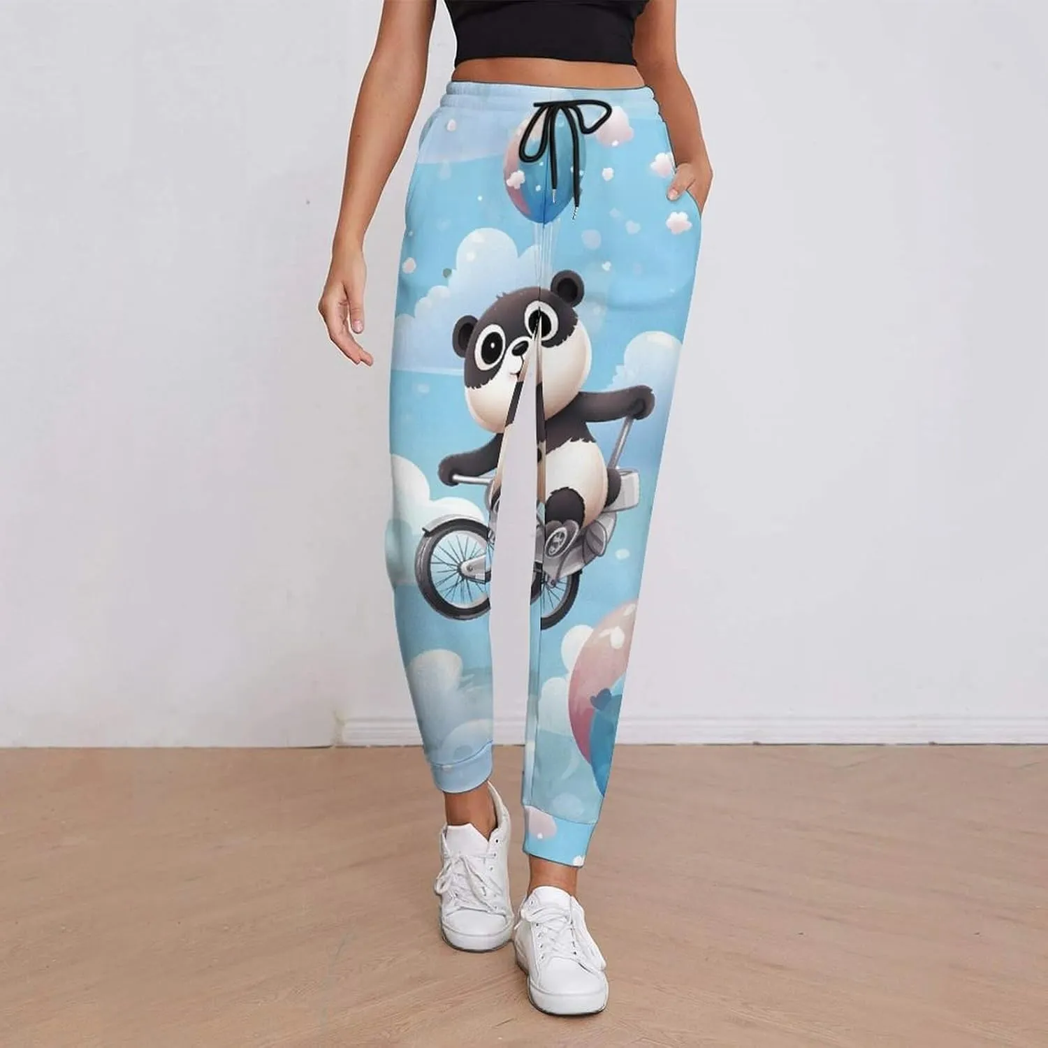 Hot Air Balloon Panda Womens Bottom Sweatpants Drawstring Joggers Lounge Pants with Pockets