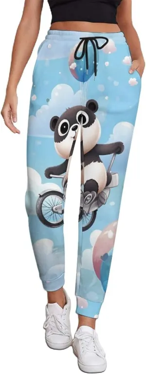 Hot Air Balloon Panda Womens Bottom Sweatpants Drawstring Joggers Lounge Pants with Pockets