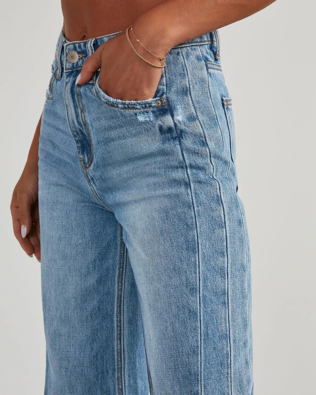 HTD Women's Wide Leg Jeans Casual Baggy Denim Pants with Frayed Raw Hem