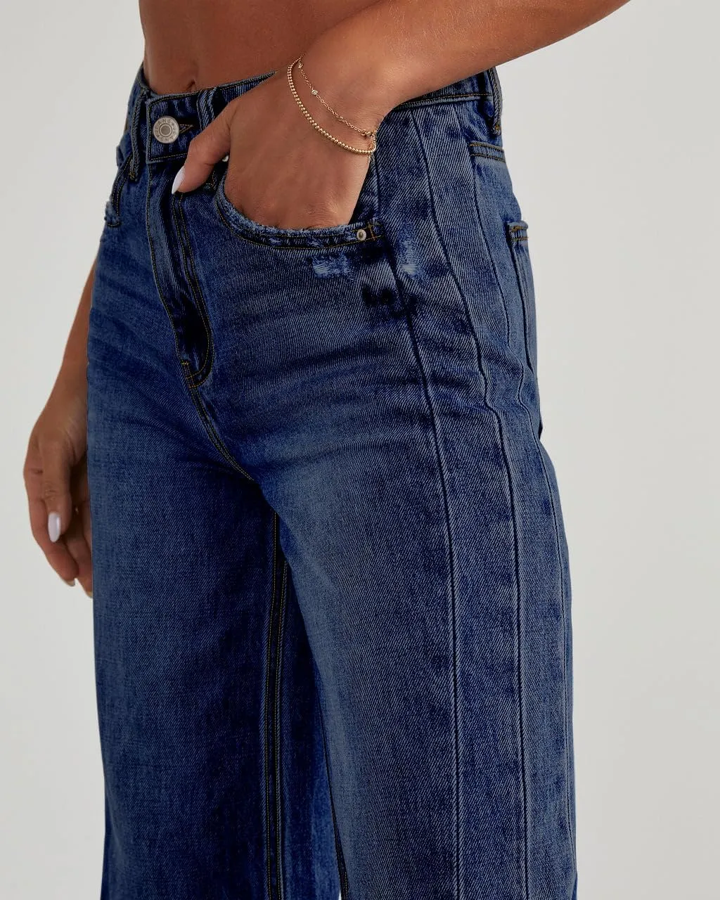 HTD Women's Wide Leg Jeans Casual Baggy Denim Pants with Frayed Raw Hem