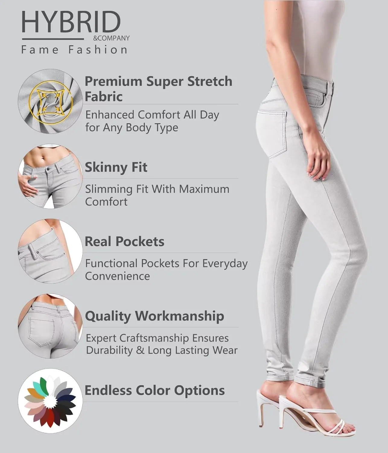 Hybrid & Company Womens Super Stretch Comfy Denim Skinny Jeans