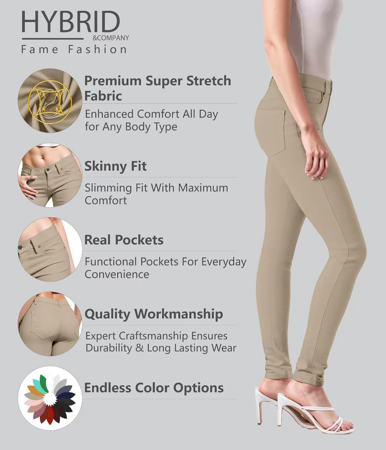 Hybrid & Company Womens Super Stretch Comfy Denim Skinny Jeans