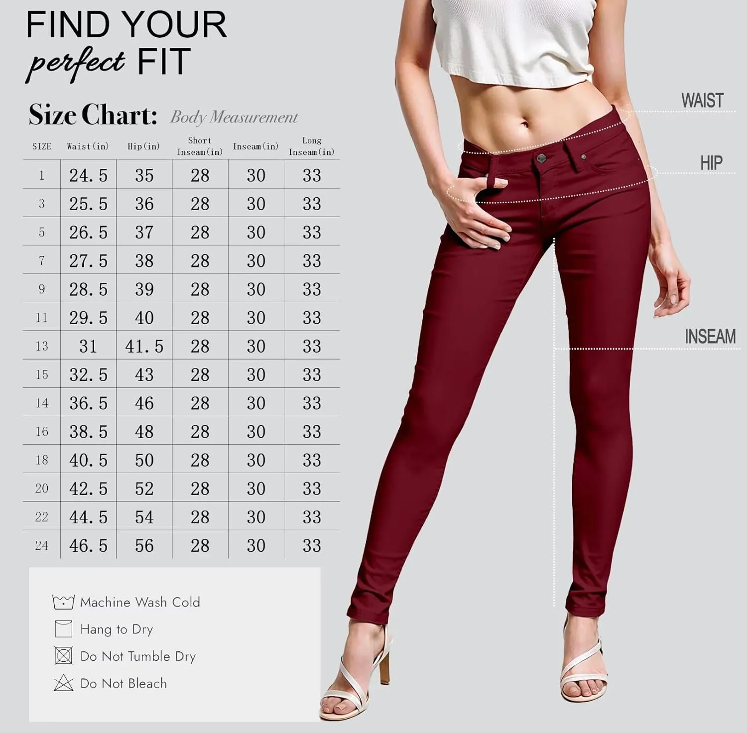 Hybrid & Company Womens Super Stretch Comfy Denim Skinny Jeans