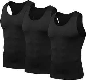 HYCOPROT 3 Pack Men's Athletic Compression Shirt Sleeveless Muscle Dry Fit Workout Tank Top for Running Training