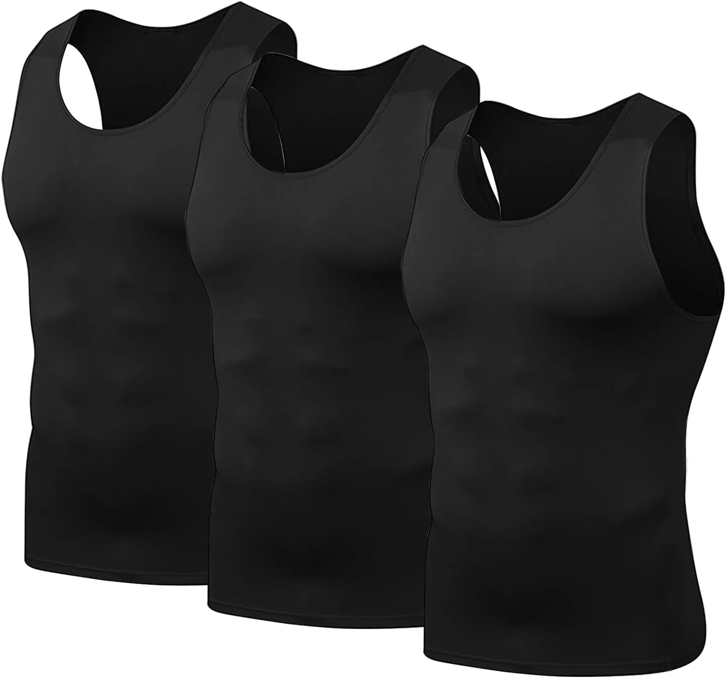 HYCOPROT 3 Pack Men's Athletic Compression Shirt Sleeveless Muscle Dry Fit Workout Tank Top for Running Training