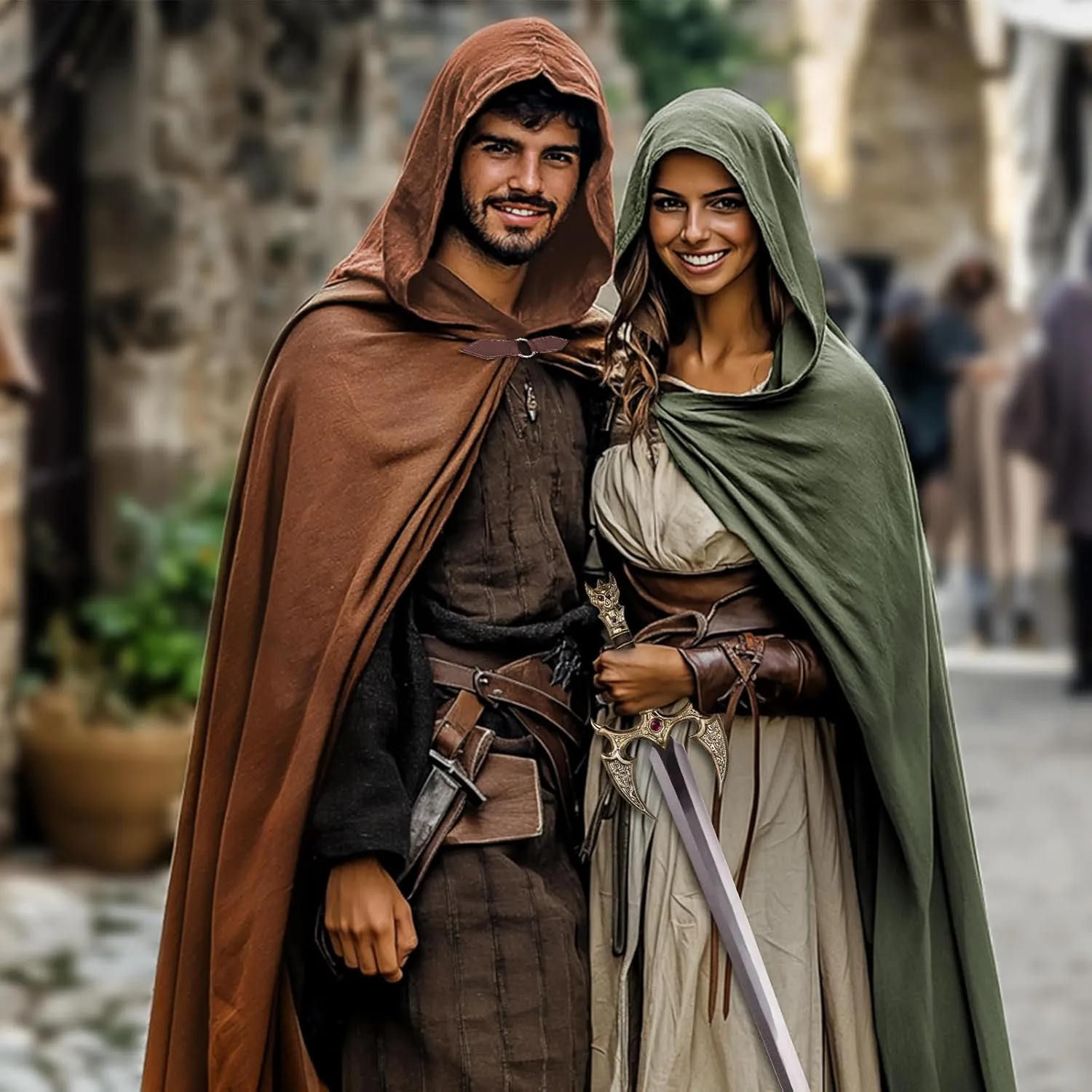 Ibeauti Renaissance Hooded Cloak Linen Cloak Halloween Medieval Costume Cape Women Men