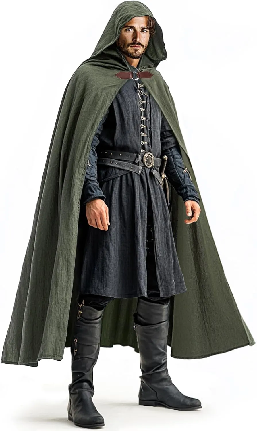 Ibeauti Renaissance Hooded Cloak Linen Cloak Halloween Medieval Costume Cape Women Men