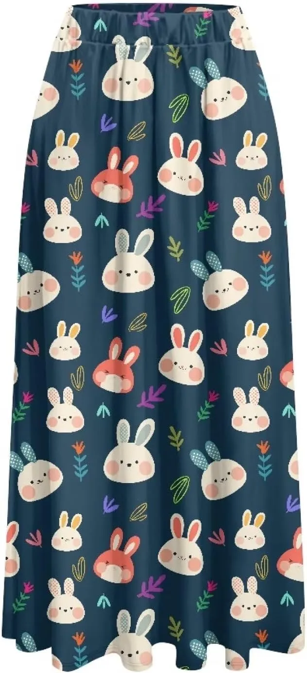 Irisjudy Women Maxi Skirt Red Lip Sunflower Flowy Swing Summer Beach Skirt Galaxy Starry Sky Elastic Waist A-Line Long Skirts