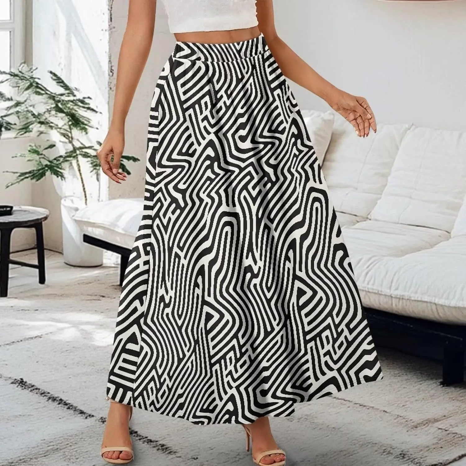 Irisjudy Women Maxi Skirt Red Lip Sunflower Flowy Swing Summer Beach Skirt Galaxy Starry Sky Elastic Waist A-Line Long Skirts