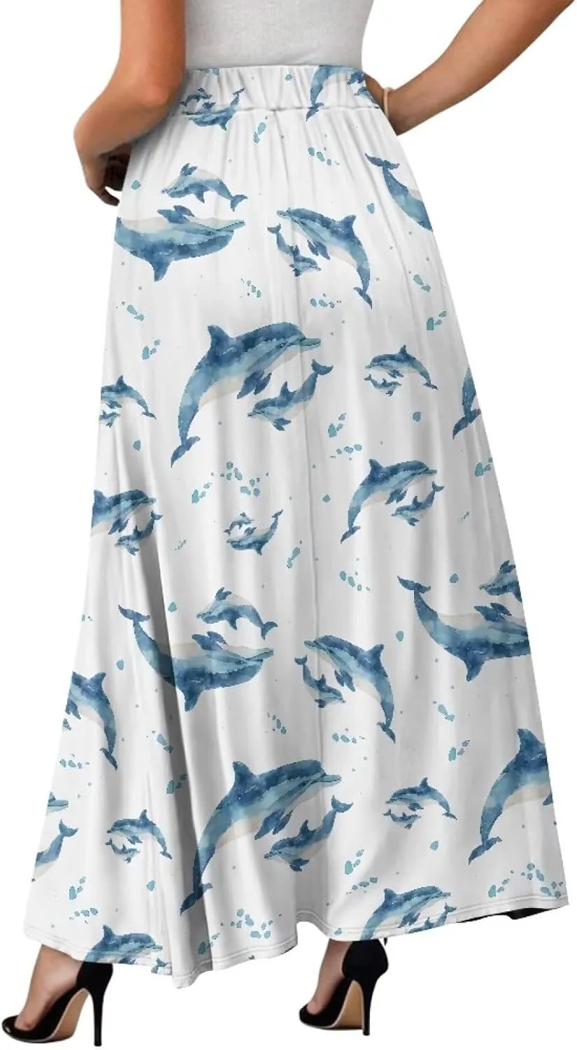Irisjudy Women Maxi Skirt Red Lip Sunflower Flowy Swing Summer Beach Skirt Galaxy Starry Sky Elastic Waist A-Line Long Skirts