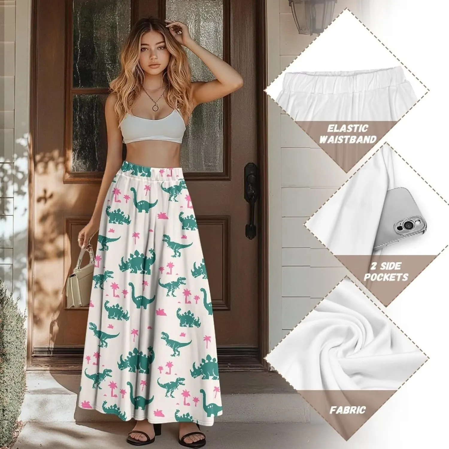 Irisjudy Women Maxi Skirt Red Lip Sunflower Flowy Swing Summer Beach Skirt Galaxy Starry Sky Elastic Waist A-Line Long Skirts