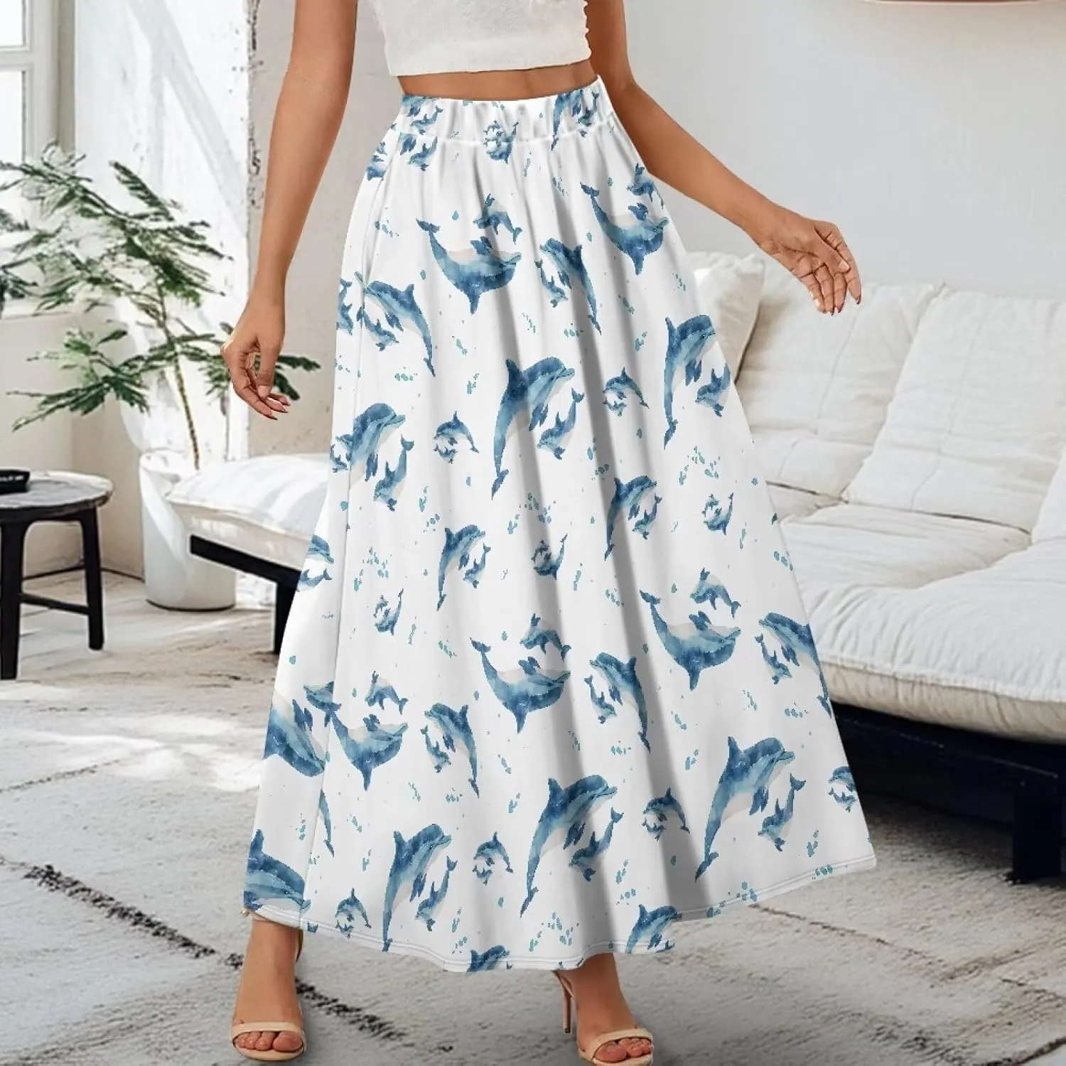 Irisjudy Women Maxi Skirt Red Lip Sunflower Flowy Swing Summer Beach Skirt Galaxy Starry Sky Elastic Waist A-Line Long Skirts
