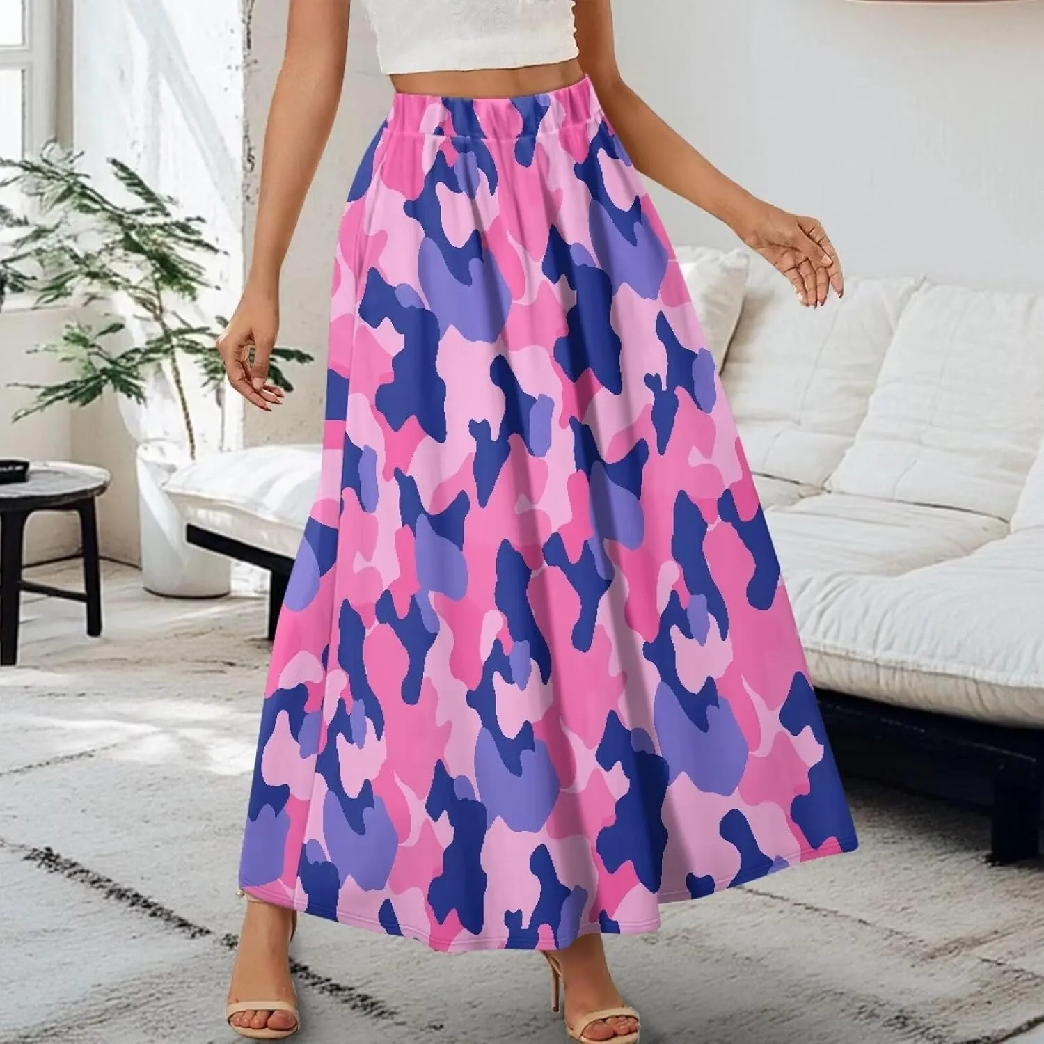 Irisjudy Women Maxi Skirt Red Lip Sunflower Flowy Swing Summer Beach Skirt Galaxy Starry Sky Elastic Waist A-Line Long Skirts