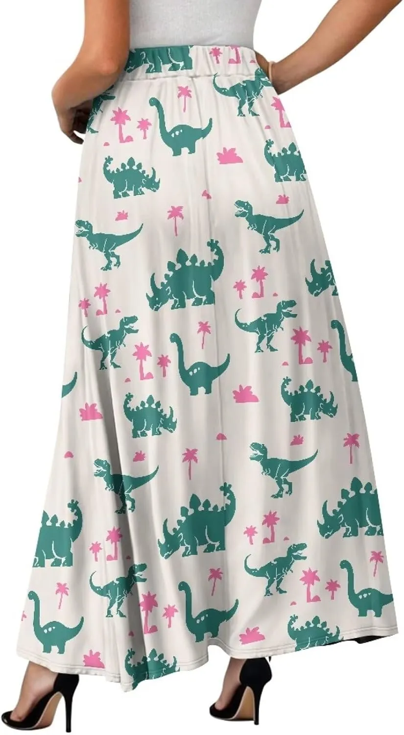 Irisjudy Women Maxi Skirt Red Lip Sunflower Flowy Swing Summer Beach Skirt Galaxy Starry Sky Elastic Waist A-Line Long Skirts