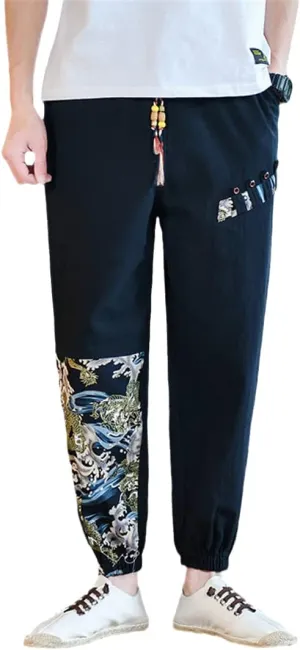 Japanese Kimono Men Cotton Linen Costume Belt Retro Harem Pants Baggy Trousers Harajuku Hip Hop