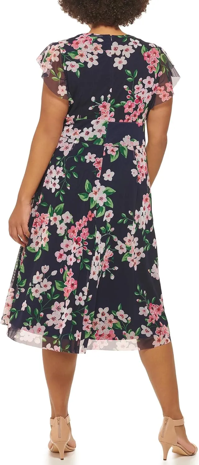 Jessica Howard Women's Flutter Sleeve V-Neck Fit & Flare Midi Dress