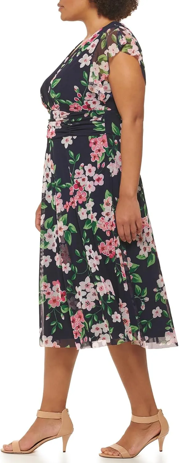 Jessica Howard Women's Flutter Sleeve V-Neck Fit & Flare Midi Dress