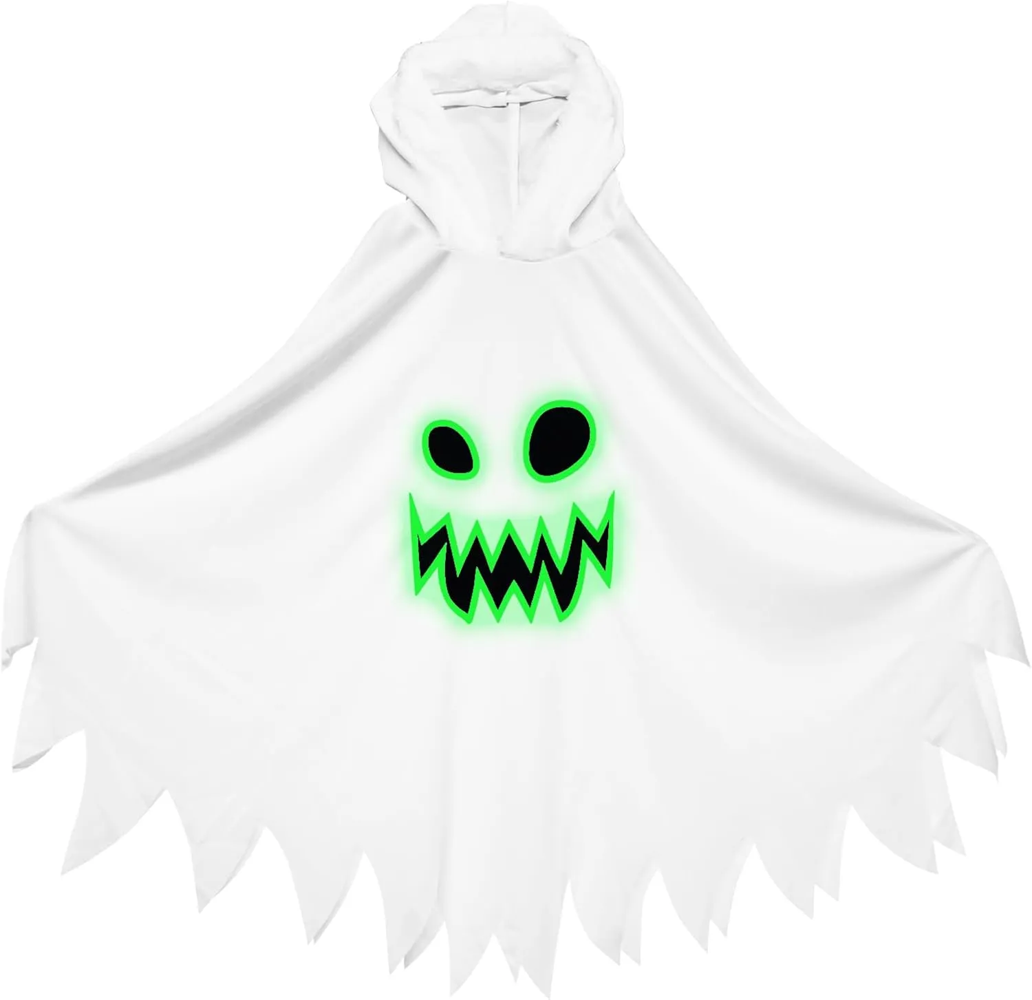 JGCWorker Kids Glow-in-the-Dark Ghost Costume - Boo Hooded Cloak with Scary Face, Halloween Cape for Trick-or-Treating