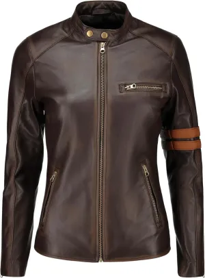 Jild Vintage Caf Racer Genuine Leather Jacket Women - Distressed Leather Moto Biker Style Slim Fit Motorcycle Jacket Women