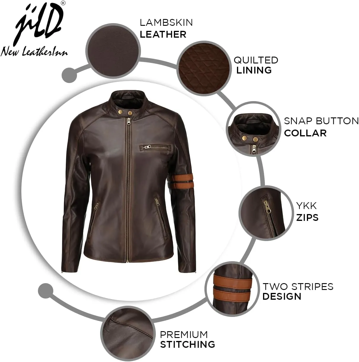 Jild Vintage Caf Racer Genuine Leather Jacket Women - Distressed Leather Moto Biker Style Slim Fit Motorcycle Jacket Women