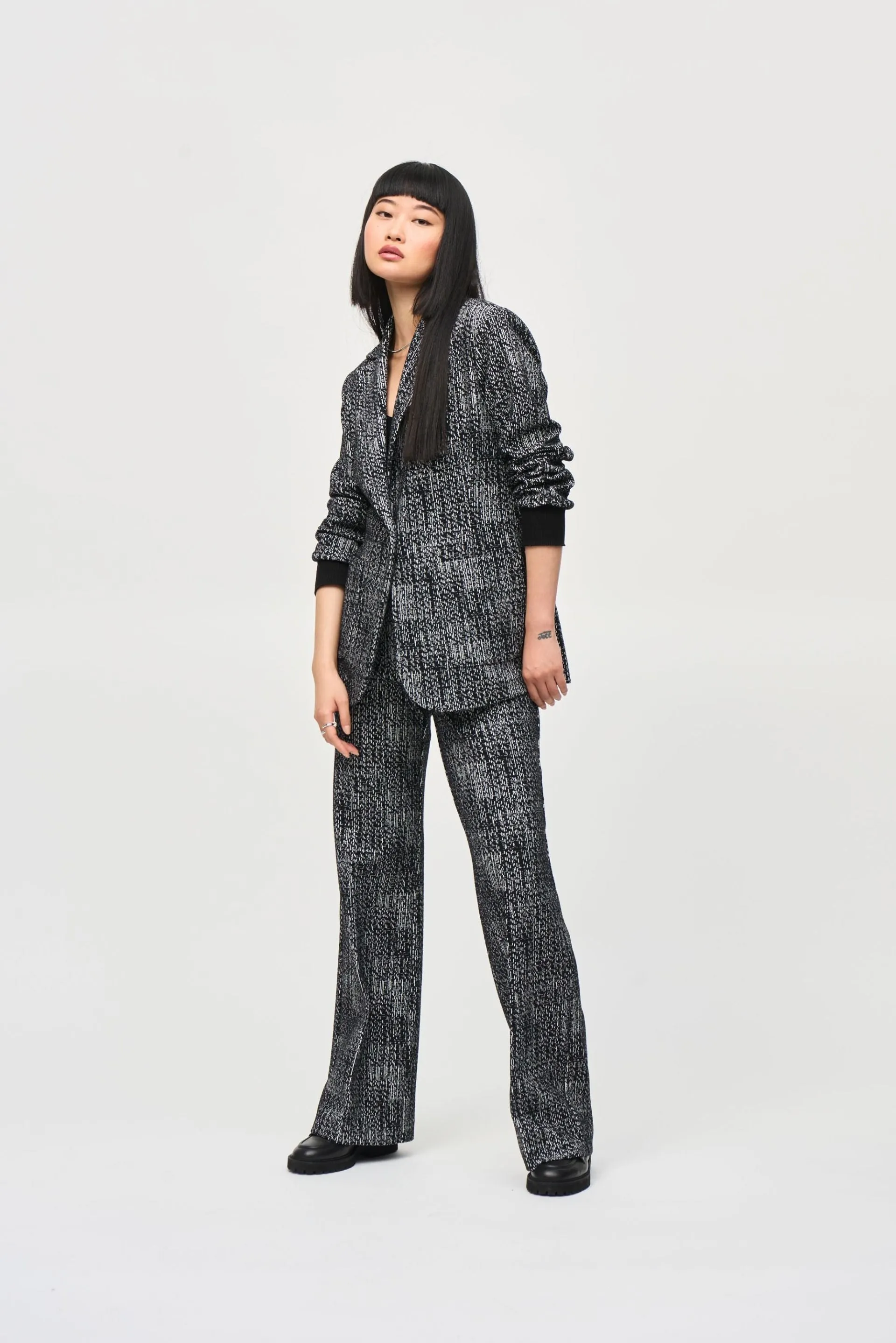 Joseph Ribkoff Black/Off-White 3/4 Sleeve Tweed Blazer Jacket 243053